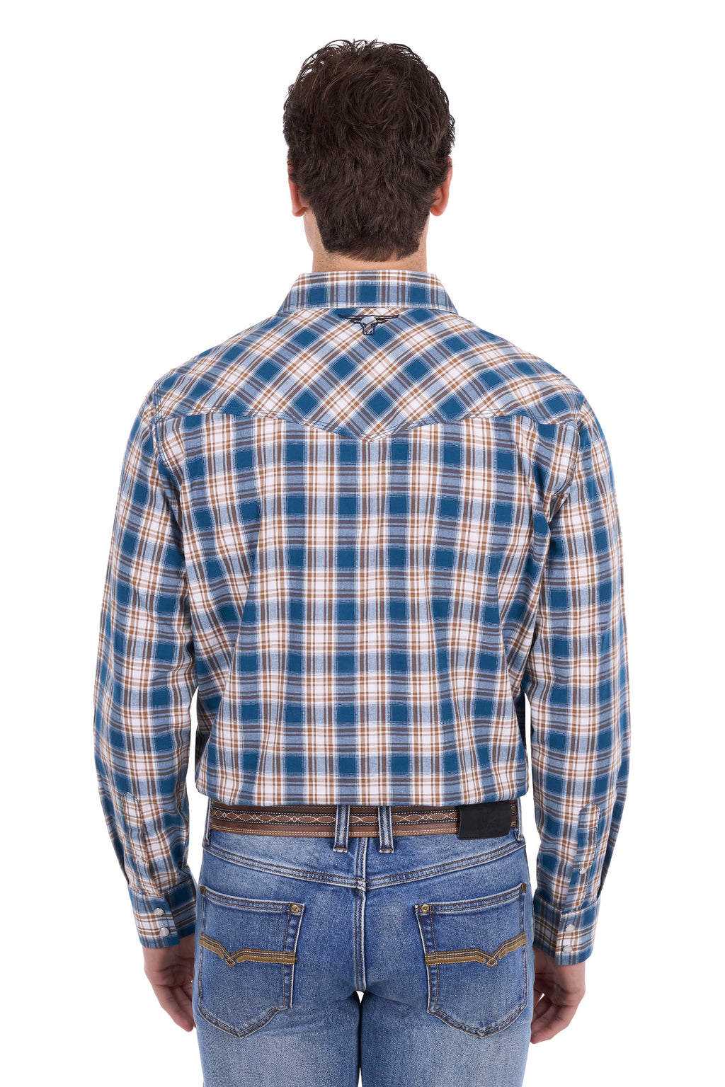 Pure Western Men's Todd Check Western Long Sleeve Shirt - Navy/Tan - P6S1100301