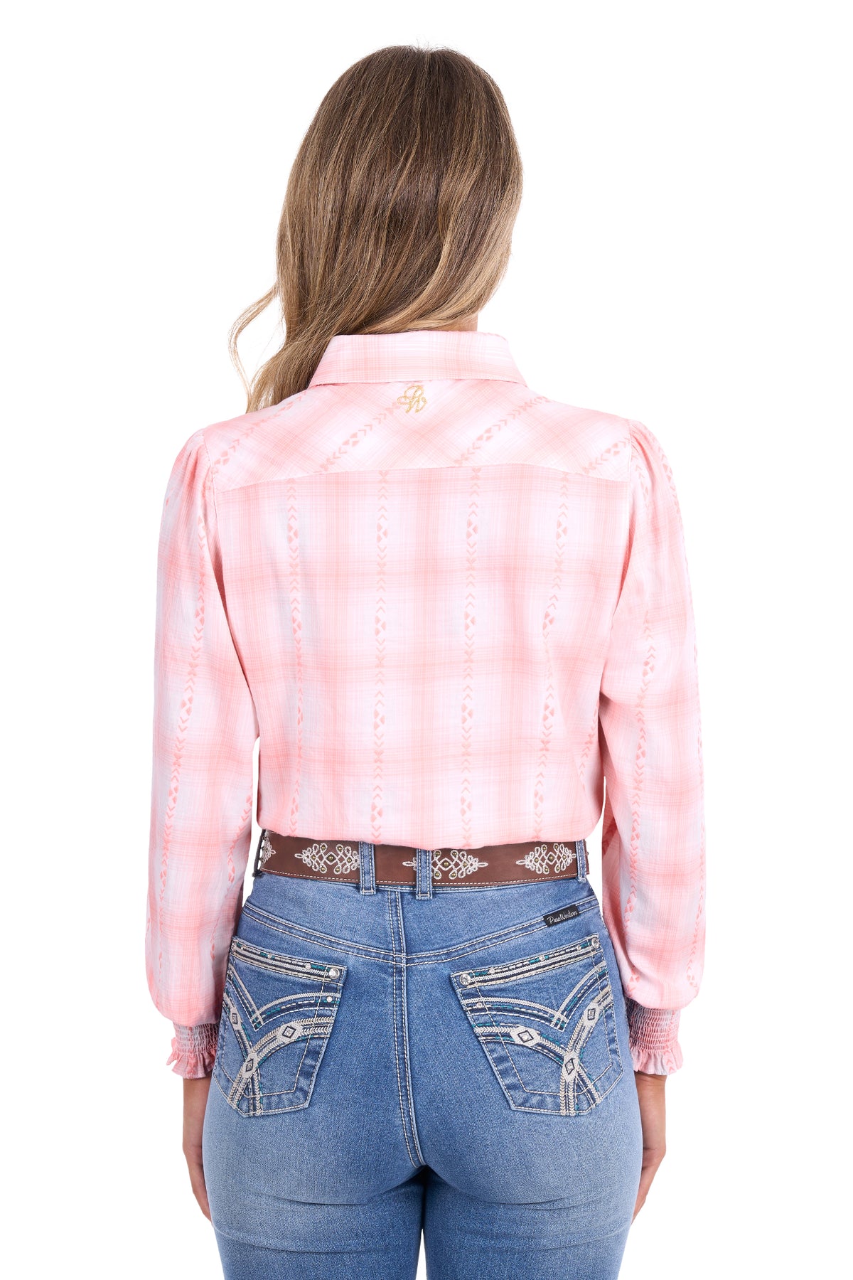 Pure Western Women's Kelli Check Long Sleeve Shirt - Peach/White - P6S2140251