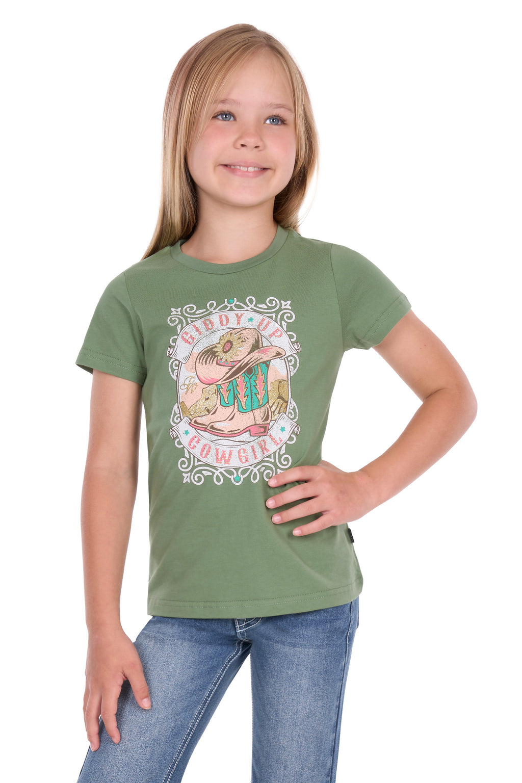 Pure Western Girls' Ella Short Sleeve Tee - Moss - P6S5501293