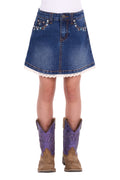 Pure Western Girls' Bronte Lace Trim Denim Skirt - Evening Sky - PCP5405343