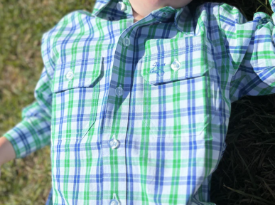 Black Colt Kids Full Button - Green & Blue Check
