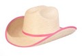 Sunbody Kids Cattleman Palm Leaf Hat - Natural/Shocking Pink - HGKC-BE-SP