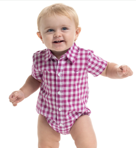 Just Country Infant's Frankie Short Sleeve Check Jumpsuit - Magenta & White - IWSS2665