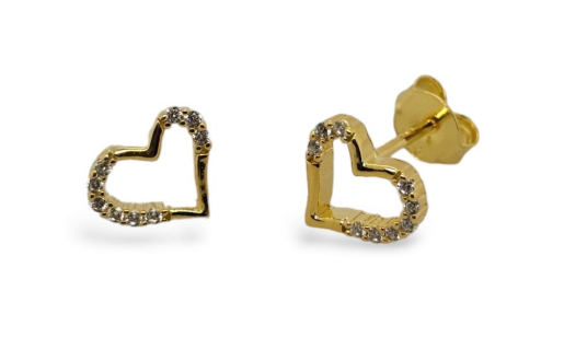 MCJ Stud Earrings Sterling Silver & Yellow Gold Plated CZ Hearts - ER0658