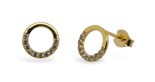 MCJ Stud Earrings Sterling Silver & Yellow Gold Plated CZ Circles - ER0664