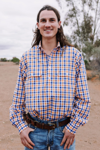 Black Colt Mens Aspley Half Button Long Sleeve Shirt - Orange & Blue Check