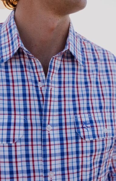 Black Colt Mens Full Button Long Sleeve Shirt - Blue & Red Check