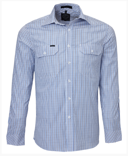 Pilbara Mens Long Sleeve Check Shirt Double Pocket - RMPC011