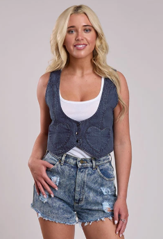 Roper Women's Denim Heart Pocket Vest - Blue - 74594054