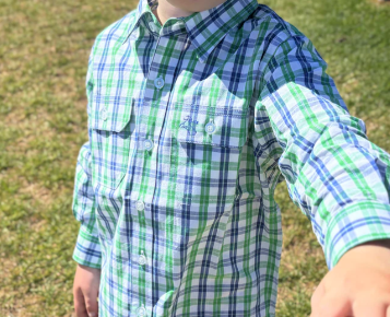 Black Colt Kids Full Button - Green & Blue Check