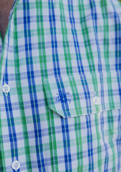 Black Colt Men's Long Sleeve Full Button - Green & Blue Plaid