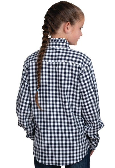 Just Country Girl's Gracie Frills Full Button Print Workshirt - Navy Check - GWLS2518