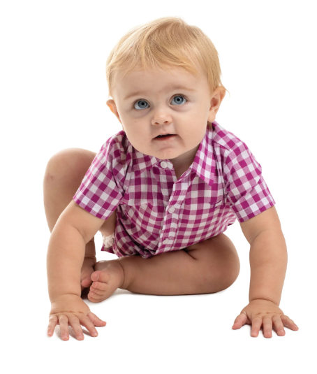 Just Country Infant's Frankie Short Sleeve Check Jumpsuit - Magenta & White - IWSS2665