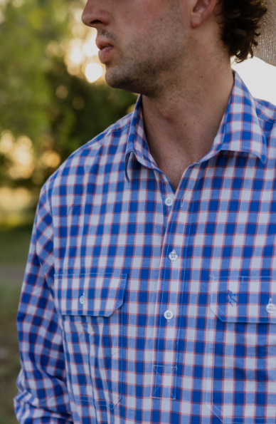 Black Colt Mens Aspley Long Sleeve Shirt - Blue & Orange Check
