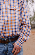 Black Colt Mens Aspley Half Button Long Sleeve Shirt - Orange & Blue Check