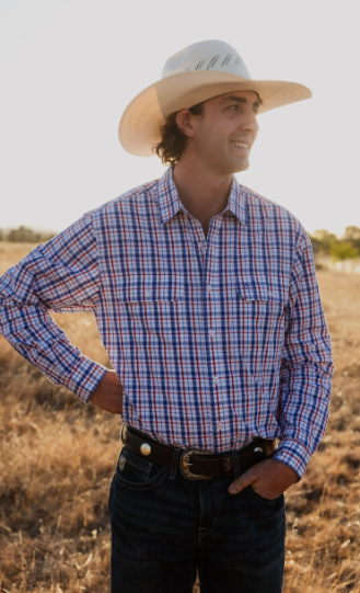 Black Colt Mens Full Button Long Sleeve Shirt - Blue & Red Check