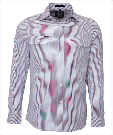 Pilbara Mens Long Sleeve Check Shirt Double Pocket - RMPC011