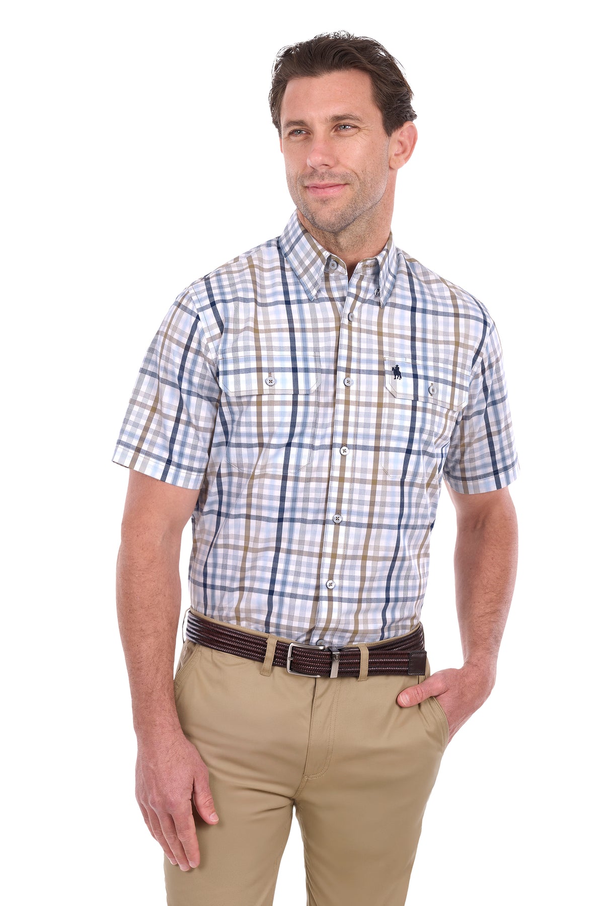 Thomas Cook Men's Alfie Check 2-Pocket Short Sleeve Shirt - Tan/Navy - T6S1110043