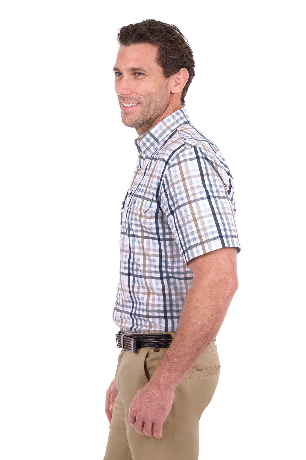 Thomas Cook Men's Alfie Check 2-Pocket Short Sleeve Shirt - Tan/Navy - T6S1110043