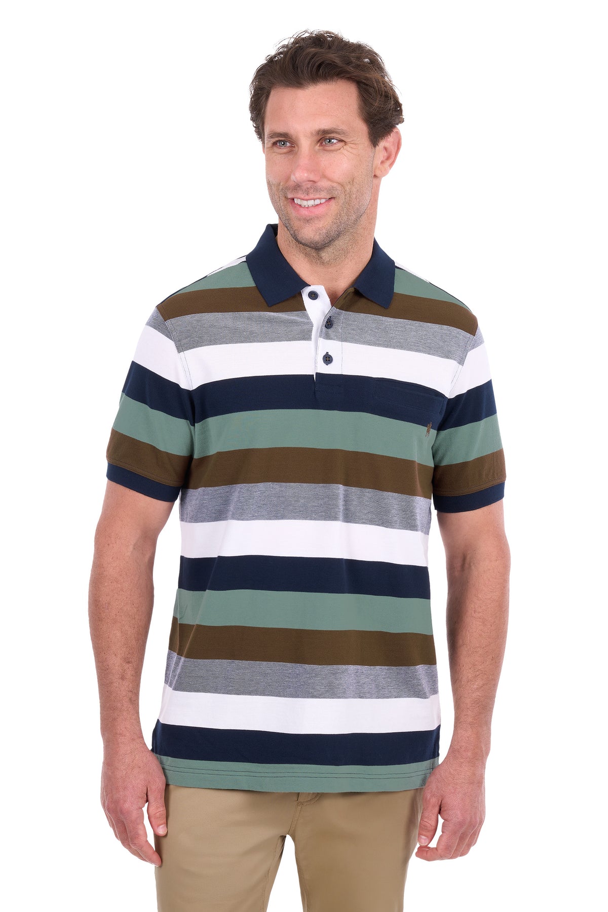 Thomas Cook Men's Wayne 1-Pocket Short Sleeve Polo - Tan/Sage - T6S1509020