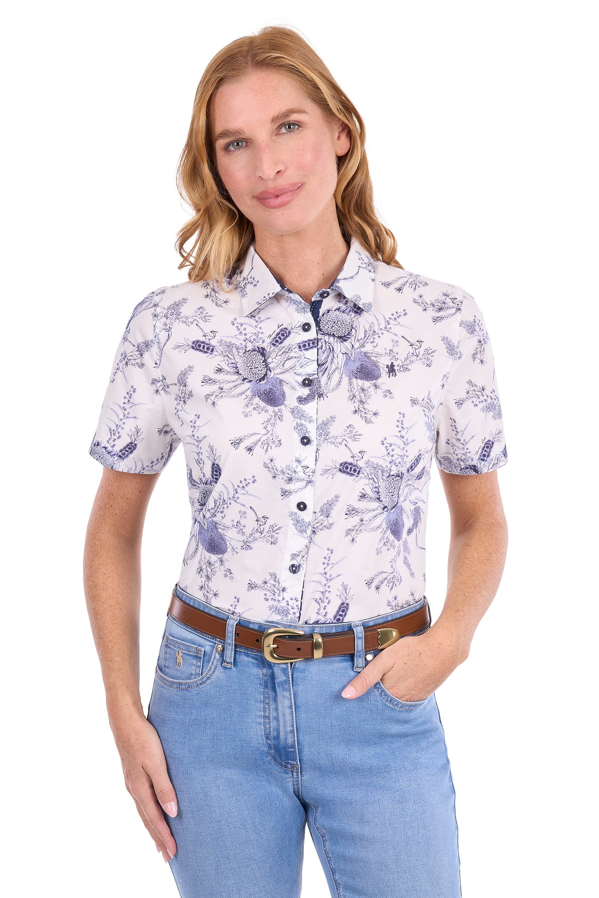 Thomas Cook Women's Mia Short Sleeve Shirt - Navy/White - T6S2125078