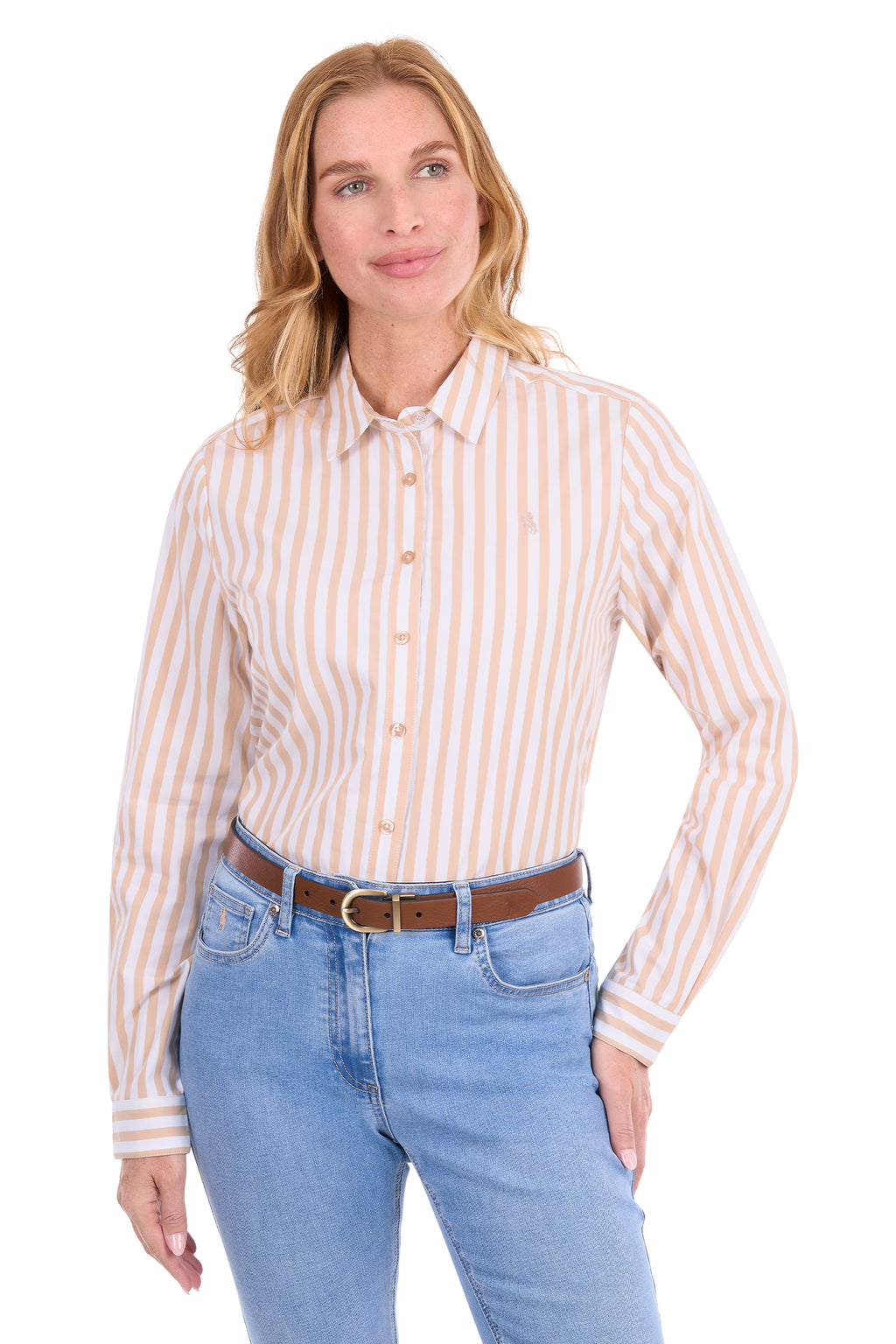 Thomas Cook Women's Ellie Long Sleeve Shirt - Tan/White - T6S2130067