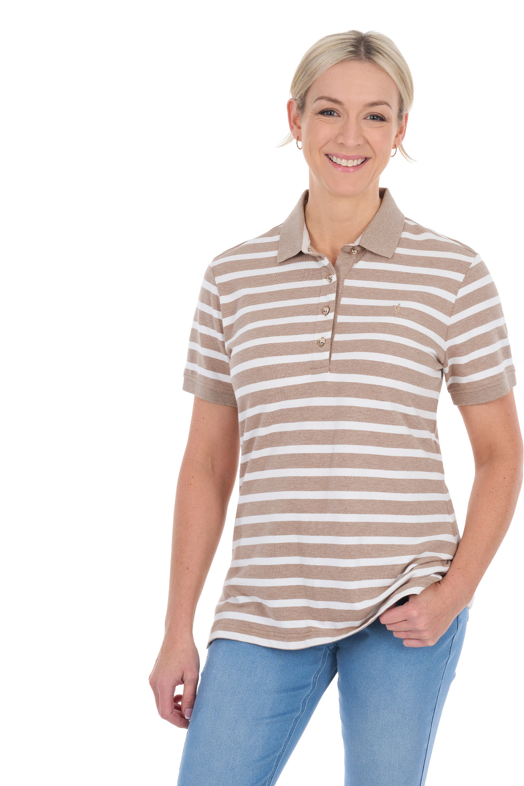 Thomas Cook Women's Amber Short Sleeve Polo - Tan Marle/White - T6S2523061